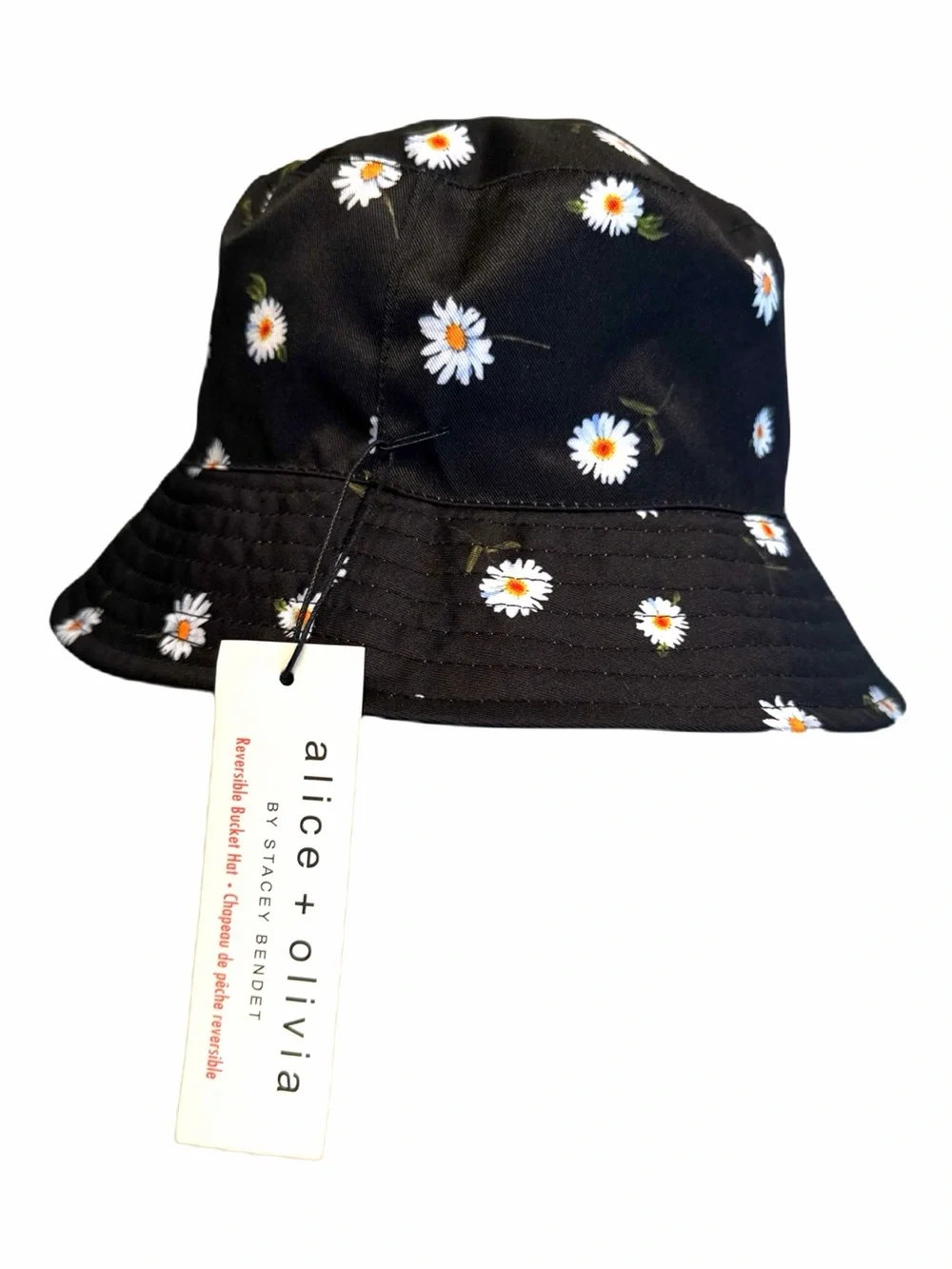 Alice + Olivia by Stacey Bendet black reversible daisy print bucket hat NWT